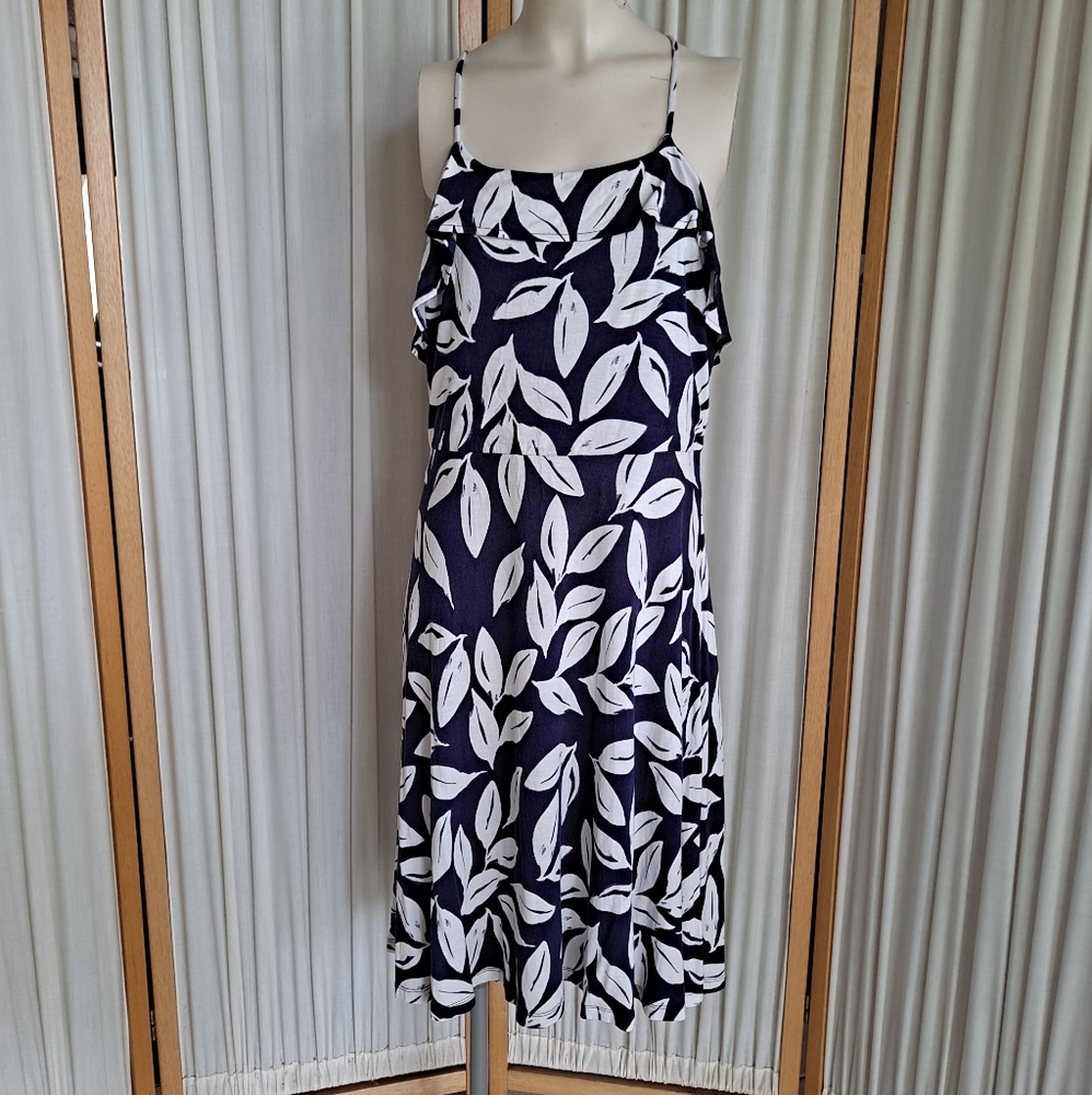 Loft halter blue & white zipper racer back dress